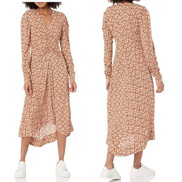Joie Haruko Ruched V-Neckline Lightweight Floral Print Relaxed Fit Midi Dress - Picture 3 of 8